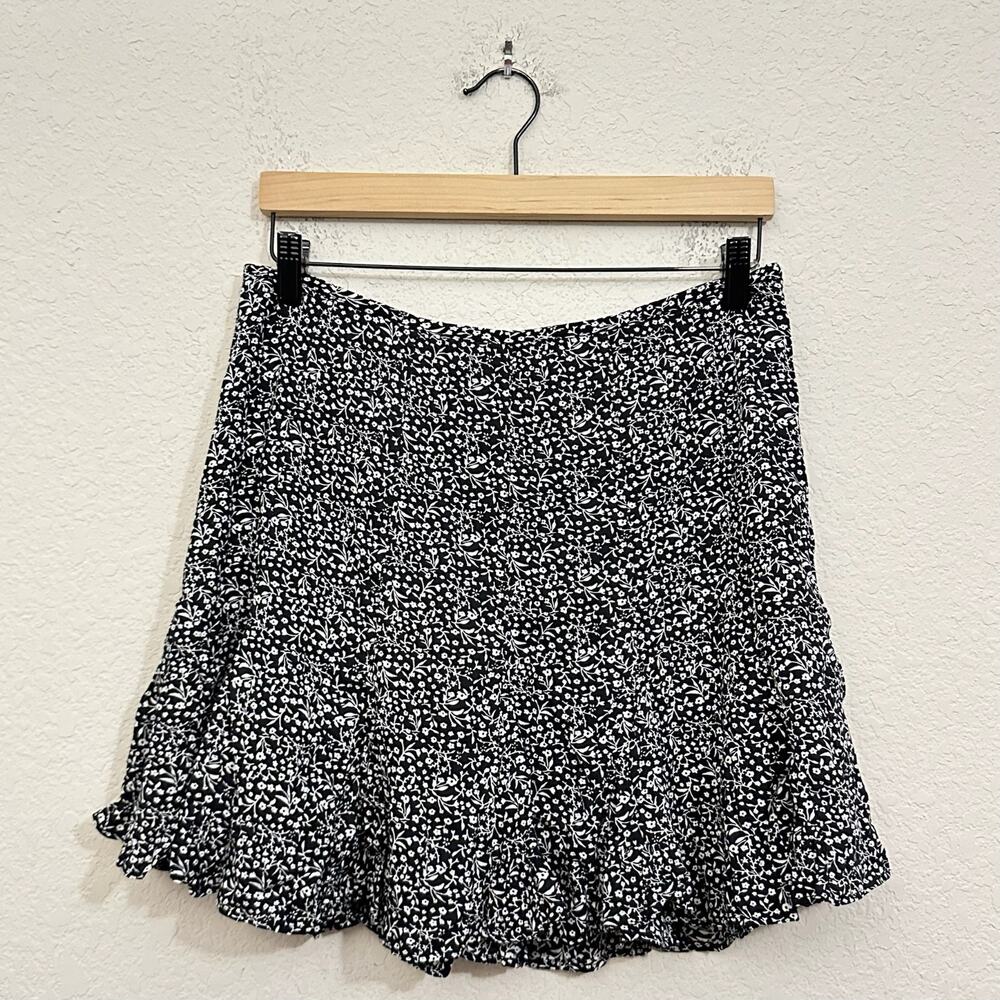 BOHME Mini Skirt Black White Ditsy Floral Ruffled A-Line Whimsigoth NWT